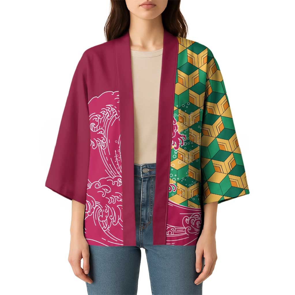 Japanese Bishamon-Kikkou Pattern Kimono Water Pillar Silent River Flow - Polynesian Pride
