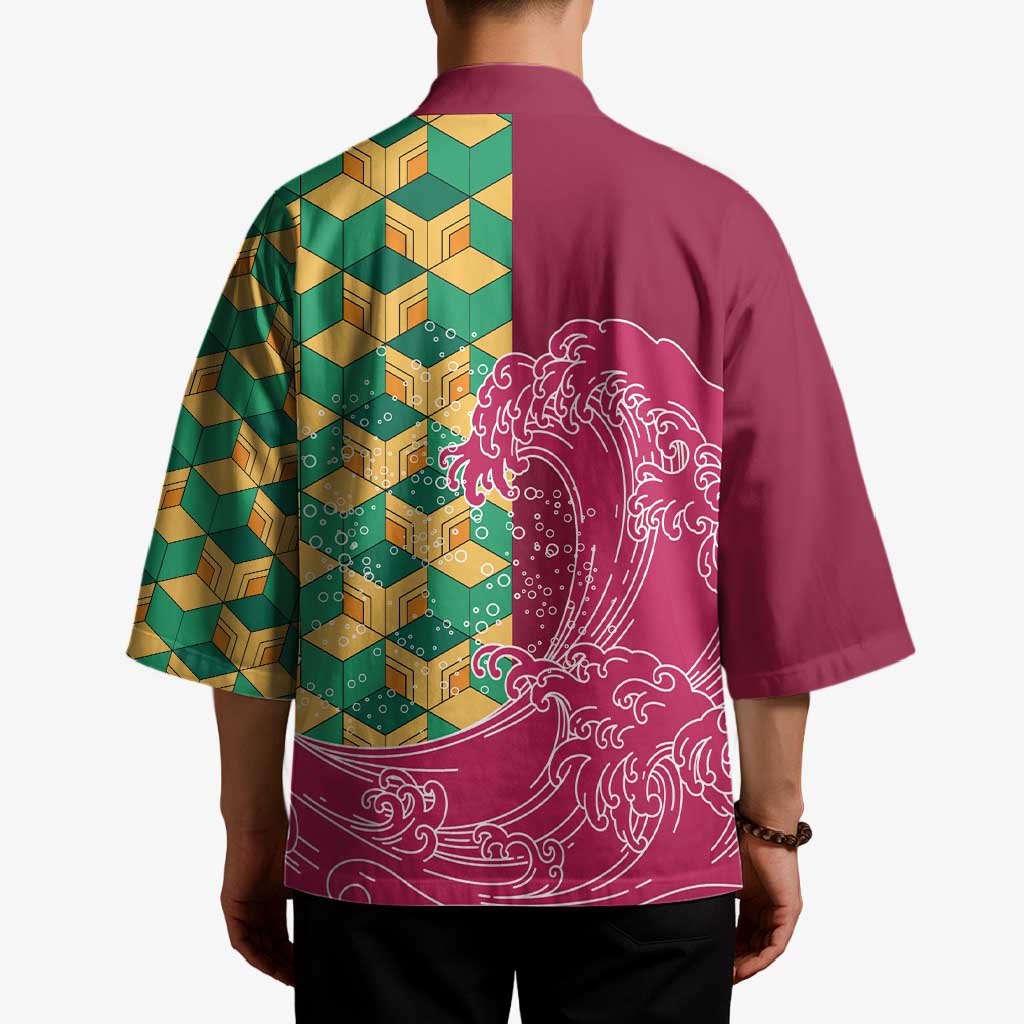 Japanese Bishamon-Kikkou Pattern Kimono Water Pillar Silent River Flow - Polynesian Pride