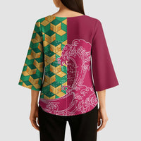Japanese Bishamon-Kikkou Pattern Kimono Sleeve Blouse Water Pillar Silent River Flow LT9 - Polynesian Pride