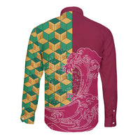 Japanese Bishamon-Kikkou Pattern Long Sleeve Button Shirt Water Pillar Silent River Flow LT9 - Polynesian Pride