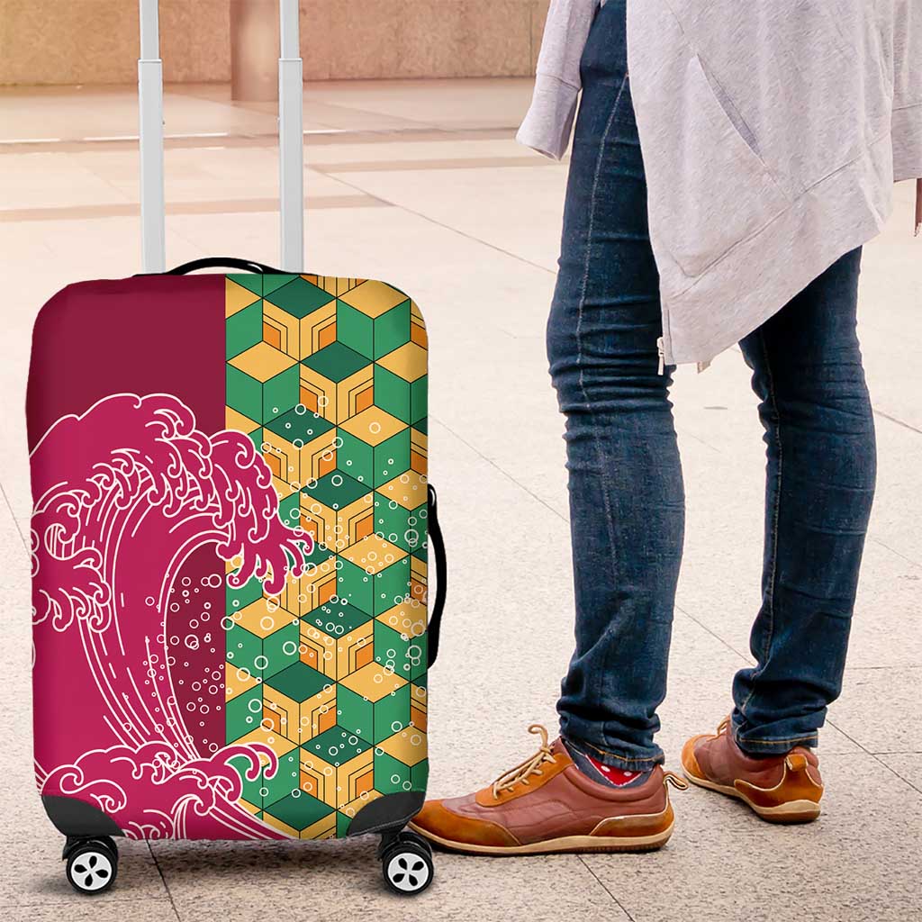 Japanese Bishamon-Kikkou Pattern Luggage Cover Water Pillar Silent River Flow - Polynesian Pride