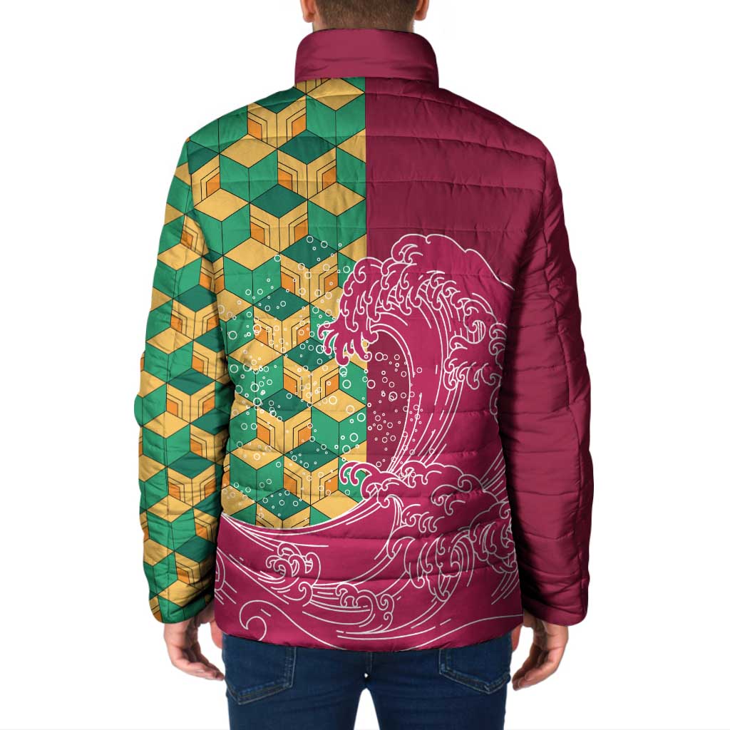 Japanese Bishamon-Kikkou Pattern Padded Jacket Water Pillar Silent River Flow - Polynesian Pride