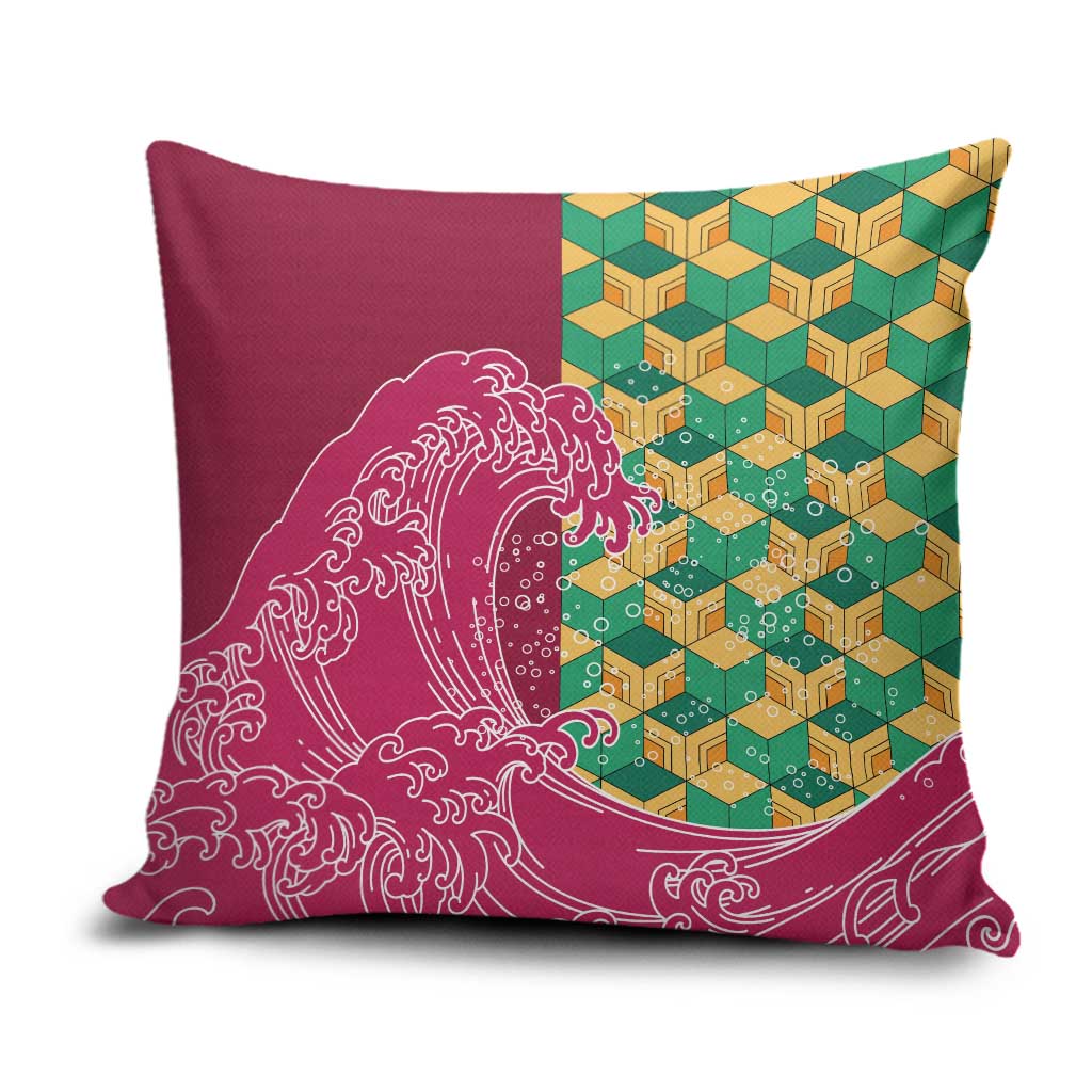 Japanese Bishamon-Kikkou Pattern Pillow Cover Water Pillar Silent River Flow - Polynesian Pride