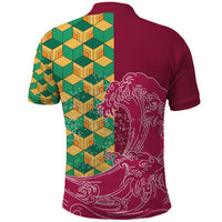 Japanese Bishamon-Kikkou Pattern Polo Shirt Water Pillar Silent River Flow - Polynesian Pride