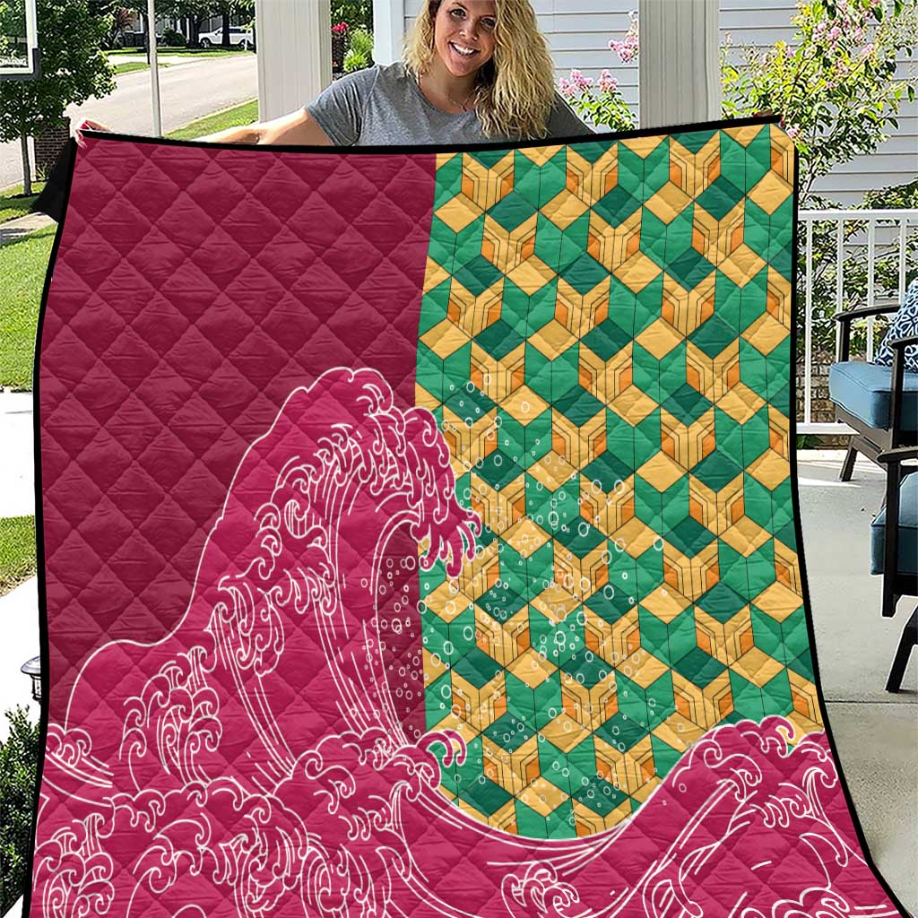 Japanese Bishamon-Kikkou Pattern Quilt Water Pillar Silent River Flow - Polynesian Pride