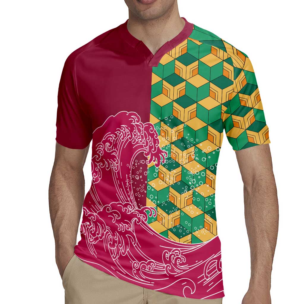Japanese Bishamon-Kikkou Pattern Rugby Jersey Water Pillar Silent River Flow LT9 - Polynesian Pride