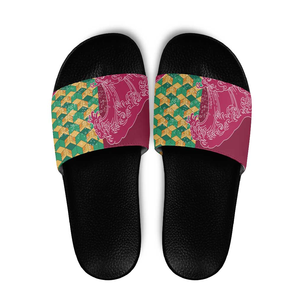 Japanese Bishamon-Kikkou Pattern Slide Sandals Water Pillar Silent River Flow - Polynesian Pride