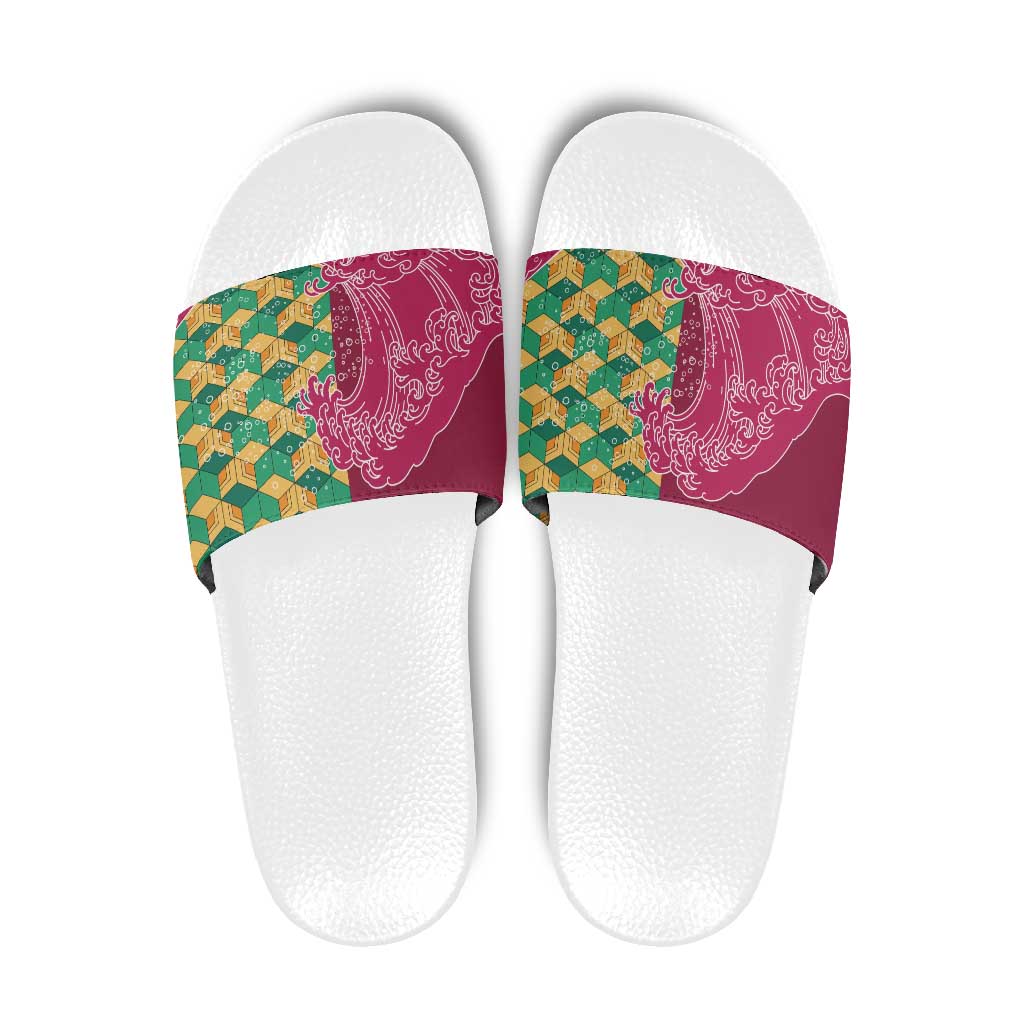 Japanese Bishamon-Kikkou Pattern Slide Sandals Water Pillar Silent River Flow - Polynesian Pride