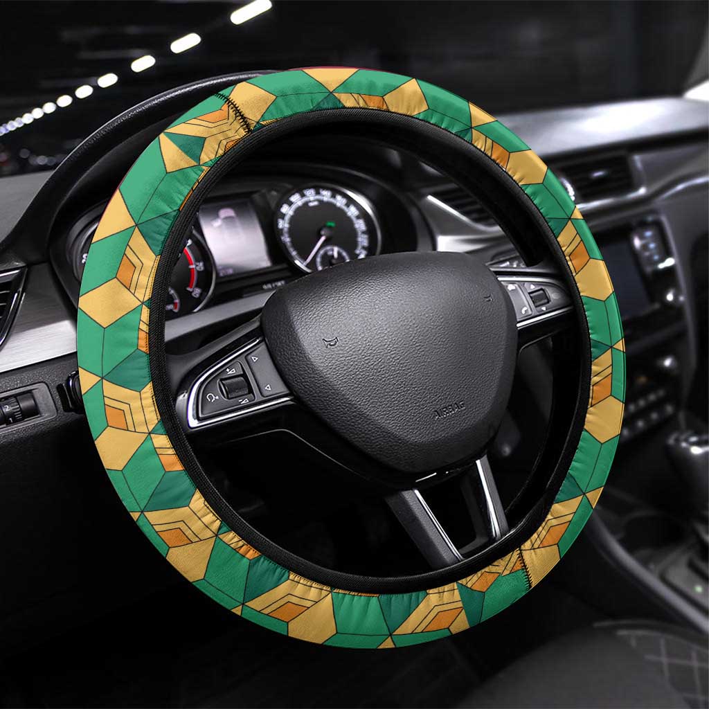 Japanese Bishamon-Kikkou Pattern Steering Wheel Cover Water Pillar Silent River Flow LT9 Universal Fit Burgundy - Polynesian Pride