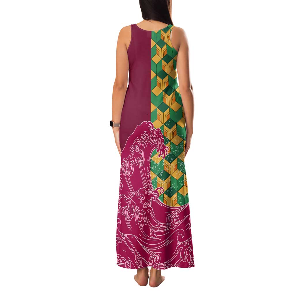 Japanese Bishamon-Kikkou Pattern Tank Maxi Dress Water Pillar Silent River Flow - Polynesian Pride