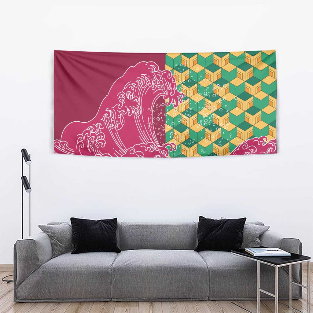 Japanese Bishamon-Kikkou Pattern Tapestry Water Pillar Silent River Flow - Polynesian Pride