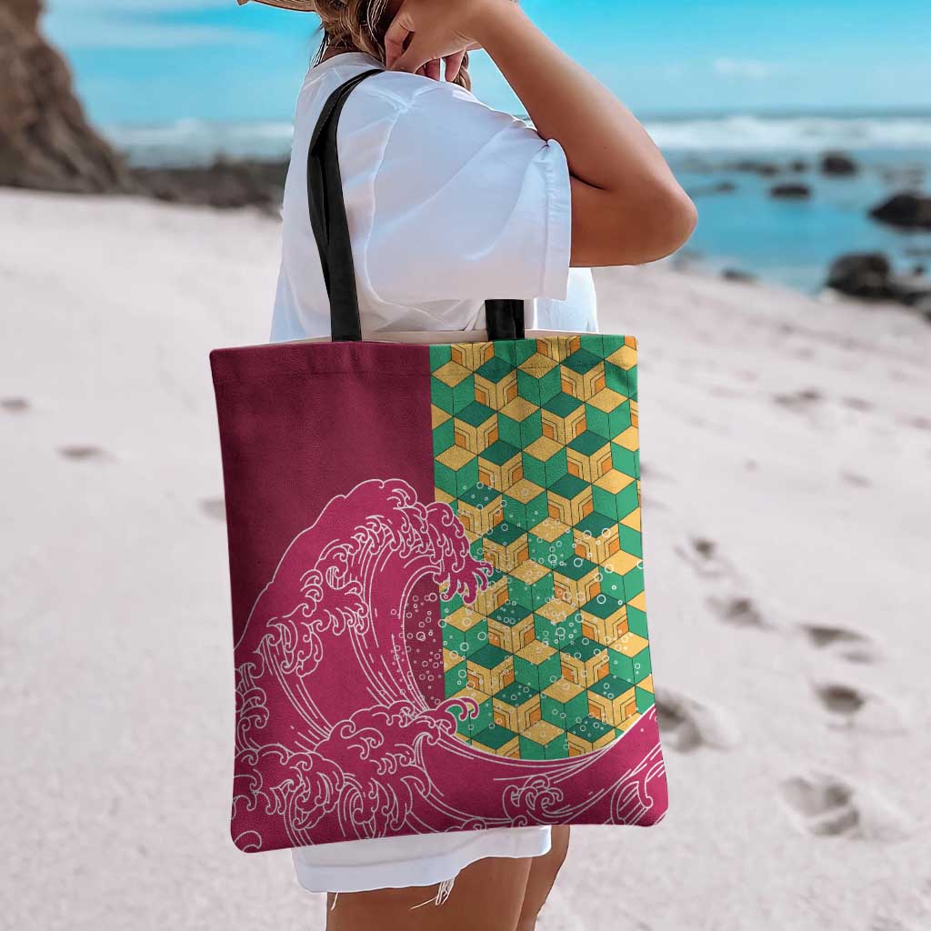Japanese Bishamon-Kikkou Pattern Tote Bag Water Pillar Silent River Flow - Polynesian Pride