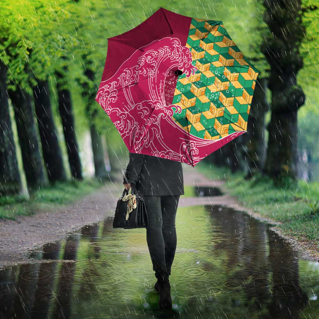 Japanese Bishamon-Kikkou Pattern Umbrella Water Pillar Silent River Flow - Polynesian Pride