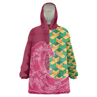 Japanese Bishamon-Kikkou Pattern Wearable Blanket Hoodie Water Pillar Silent River Flow LT9 One Size Burgundy - Polynesian Pride