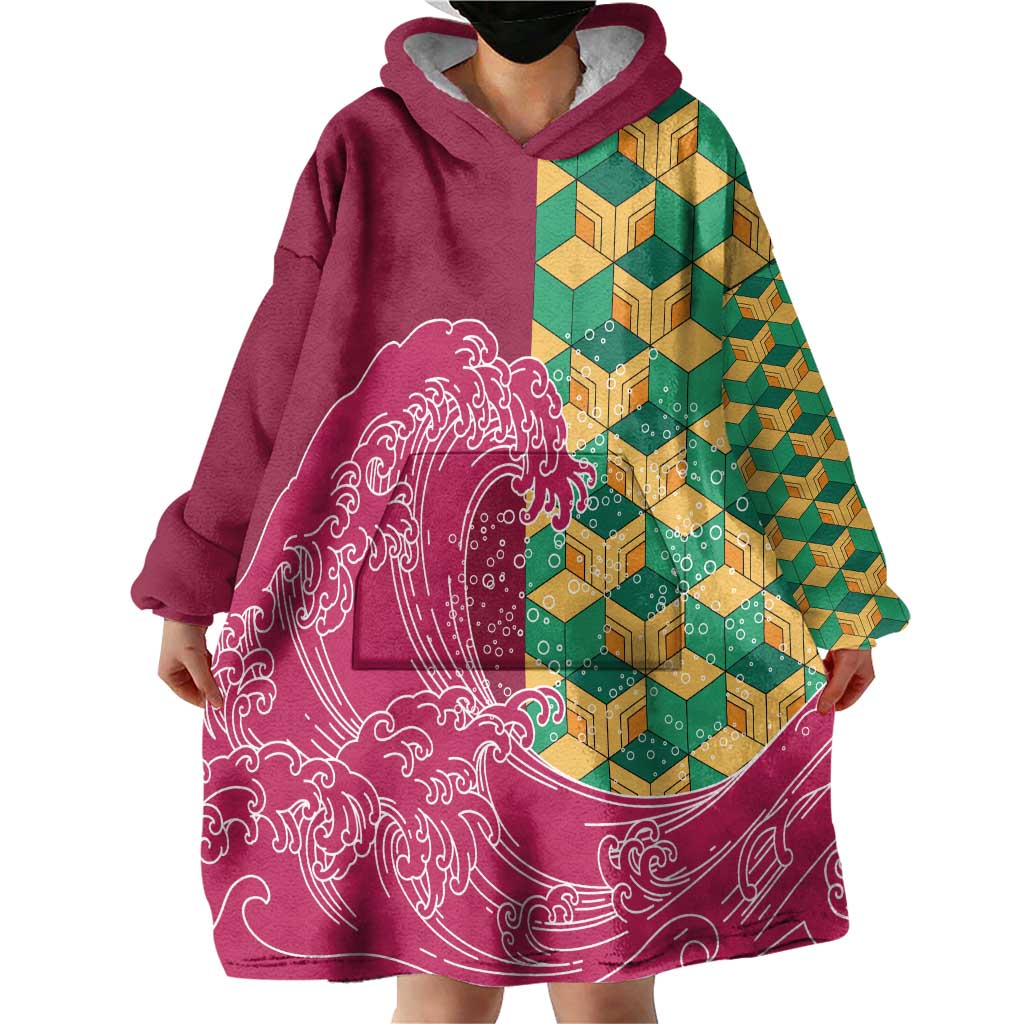 Japanese Bishamon-Kikkou Pattern Wearable Blanket Hoodie Water Pillar Silent River Flow LT9 - Polynesian Pride