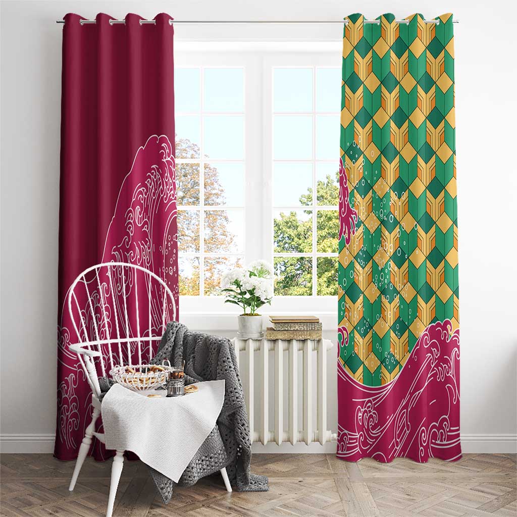 Japanese Bishamon-Kikkou Pattern Window Curtain Water Pillar Silent River Flow - Polynesian Pride