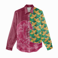 Japanese Bishamon-Kikkou Pattern Women Casual Shirt Water Pillar Silent River Flow - Polynesian Pride