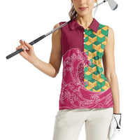 Japanese Bishamon-Kikkou Pattern Women Sleeveless Polo Shirt Water Pillar Silent River Flow - Polynesian Pride
