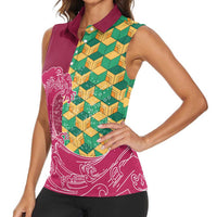 Japanese Bishamon-Kikkou Pattern Women Sleeveless Polo Shirt Water Pillar Silent River Flow - Polynesian Pride