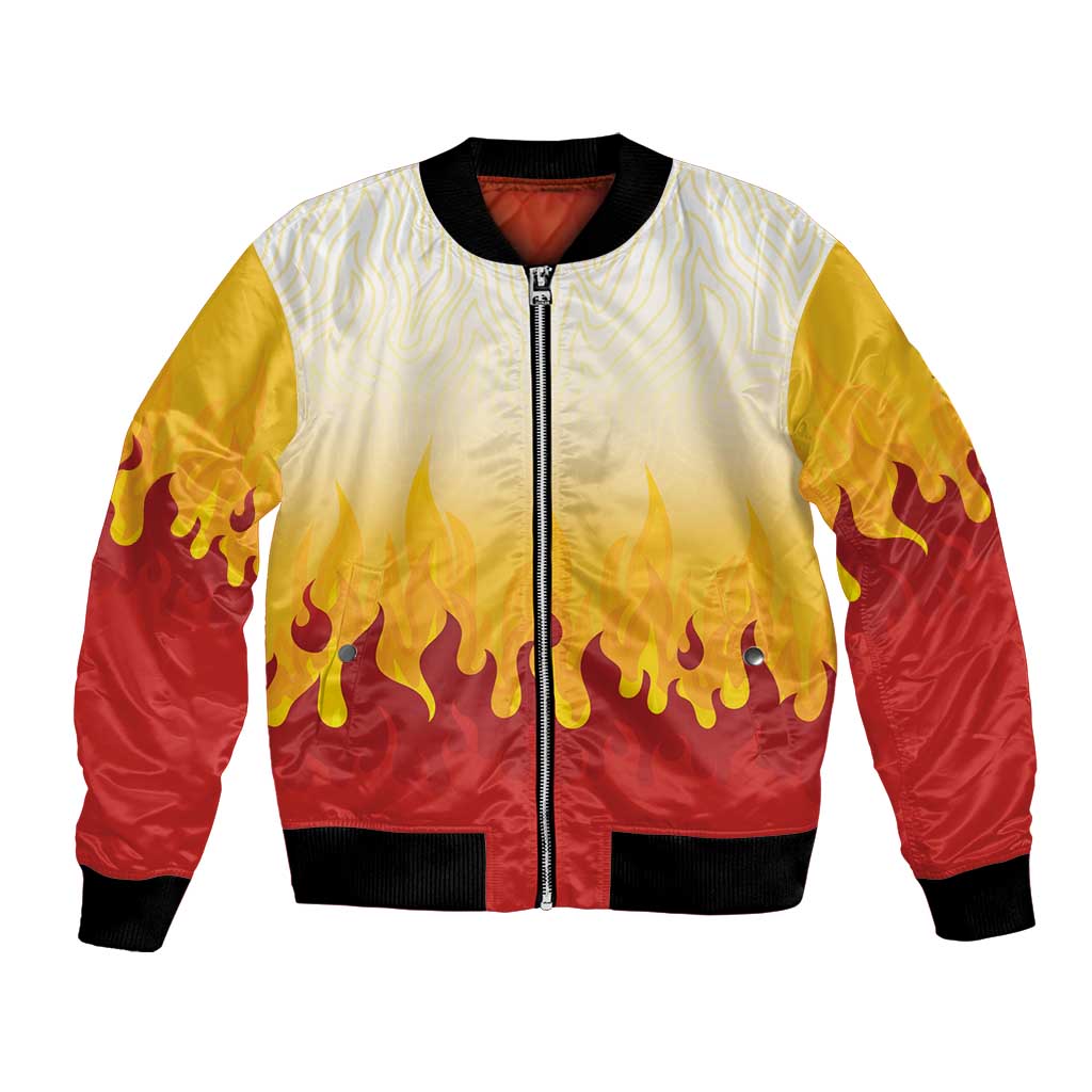 Japanese Kaen Pattern Bomber Jacket Flame Pillar Blazing Lion Heart - Polynesian Pride