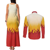 Japanese Kaen Pattern Couples Matching Tank Maxi Dress and Long Sleeve Button Shirt Flame Pillar Blazing Lion Heart LT9 - Polynesian Pride