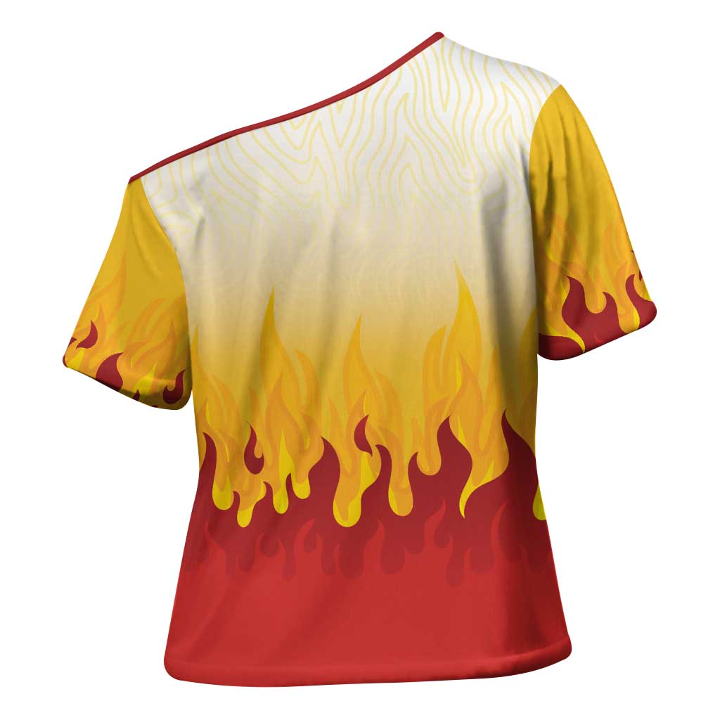 Japanese Kaen Pattern Cross Shoulder Shirt Flame Pillar Blazing Lion Heart LT9 - Polynesian Pride