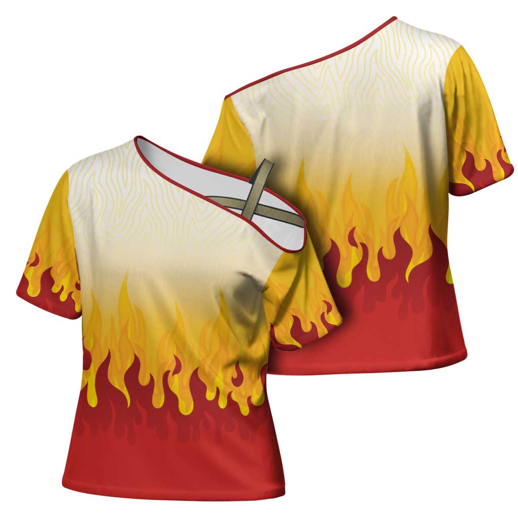 Japanese Kaen Pattern Cross Shoulder Shirt Flame Pillar Blazing Lion Heart LT9 - Polynesian Pride