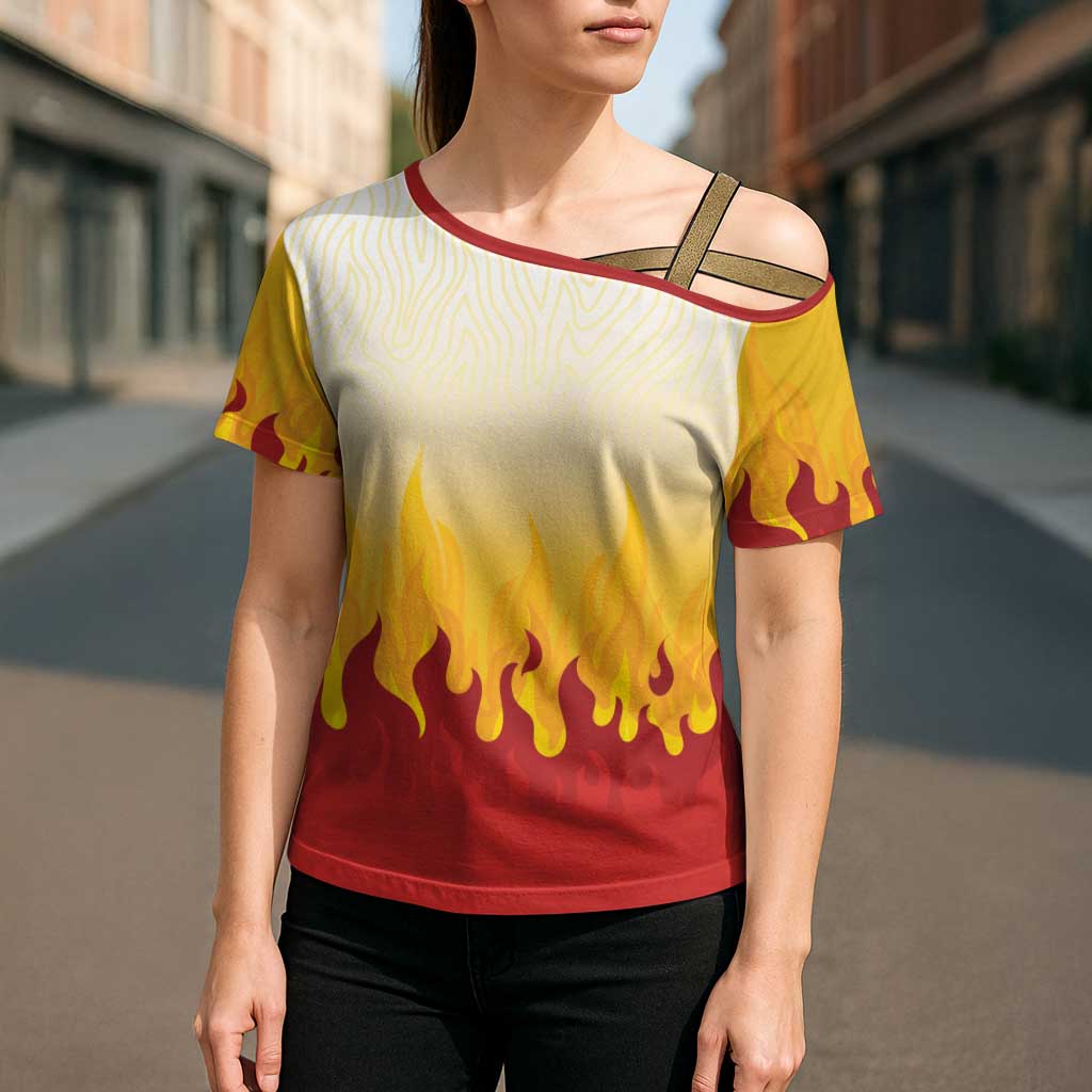 Japanese Kaen Pattern Cross Shoulder Shirt Flame Pillar Blazing Lion Heart LT9 - Polynesian Pride