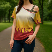 Japanese Kaen Pattern Cross Shoulder Shirt Flame Pillar Blazing Lion Heart LT9 - Polynesian Pride