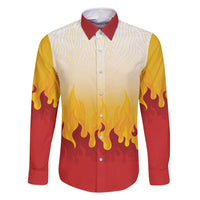 Japanese Kaen Pattern Family Matching Long Sleeve Bodycon Dress and Hawaiian Shirt Flame Pillar Blazing Lion Heart - Polynesian Pride