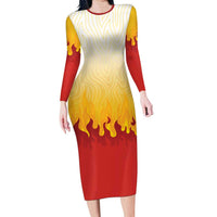 Japanese Kaen Pattern Family Matching Long Sleeve Bodycon Dress and Hawaiian Shirt Flame Pillar Blazing Lion Heart - Polynesian Pride