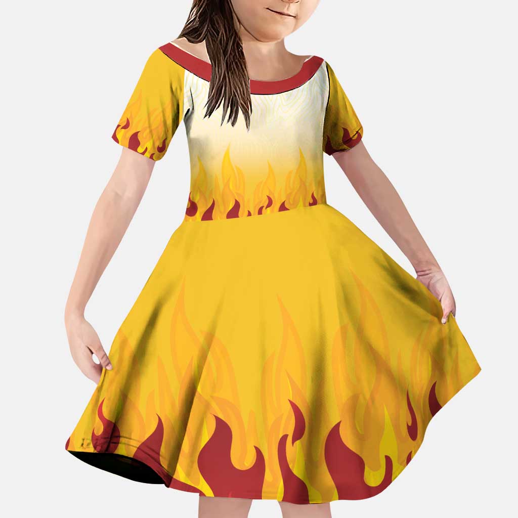 Japanese Kaen Pattern Family Matching Puletasi and Hawaiian Shirt Flame Pillar Blazing Lion Heart LT9 Daughter's Dress Red - Polynesian Pride