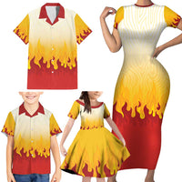 Japanese Kaen Pattern Family Matching Short Sleeve Bodycon Dress and Hawaiian Shirt Flame Pillar Blazing Lion Heart - Polynesian Pride