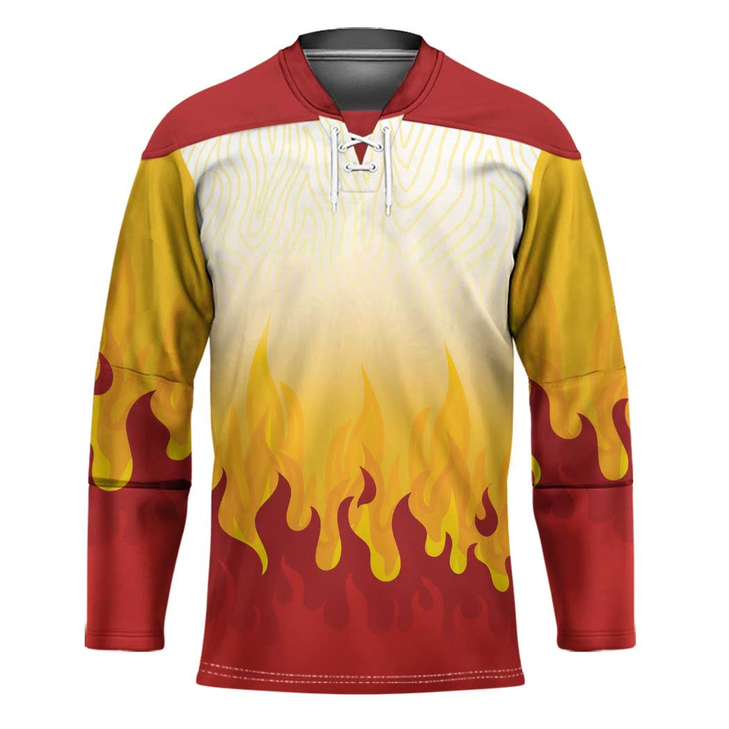 Japanese Kaen Pattern Hockey Jersey Flame Pillar Blazing Lion Heart LT9 Unisex Red - Polynesian Pride