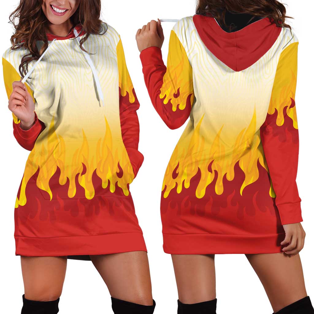 Japanese Kaen Pattern Hoodie Dress Flame Pillar Blazing Lion Heart - Polynesian Pride