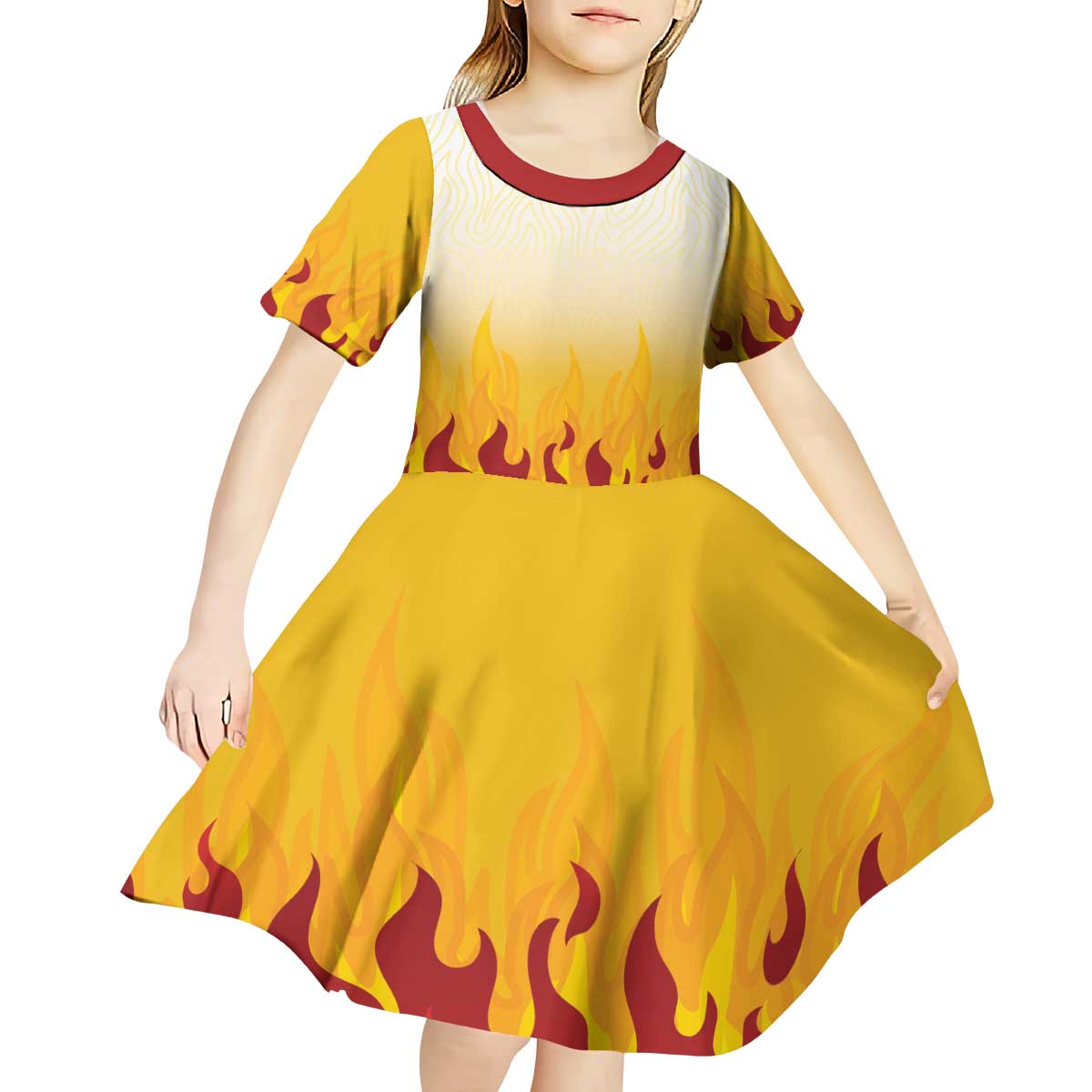 Japanese Kaen Pattern Kid Short Sleeve Dress Flame Pillar Blazing Lion Heart - Polynesian Pride