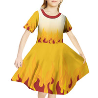 Japanese Kaen Pattern Kid Short Sleeve Dress Flame Pillar Blazing Lion Heart - Polynesian Pride