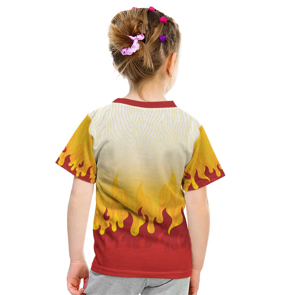 Japanese Kaen Pattern Kid T Shirt Flame Pillar Blazing Lion Heart - Polynesian Pride