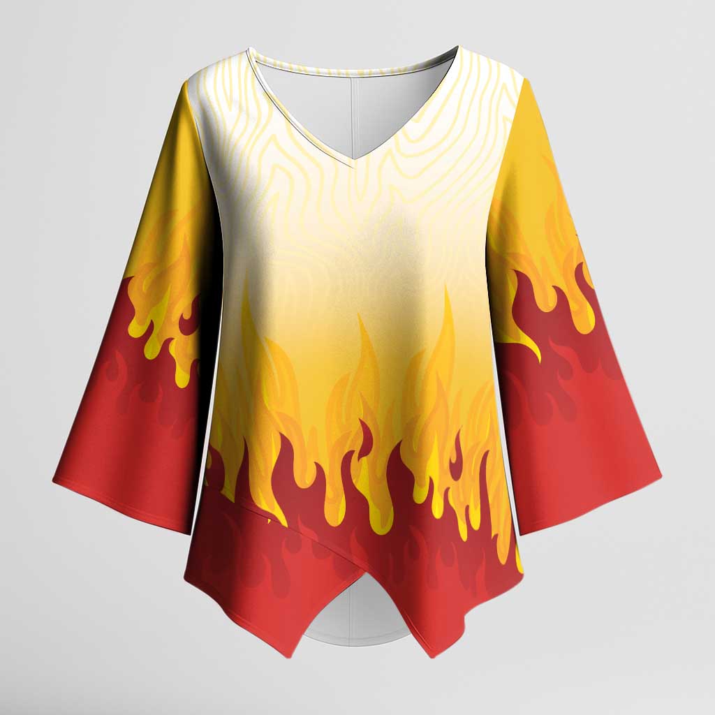 Japanese Kaen Pattern Kimono Sleeve Blouse Flame Pillar Blazing Lion Heart LT9 Female Red - Polynesian Pride