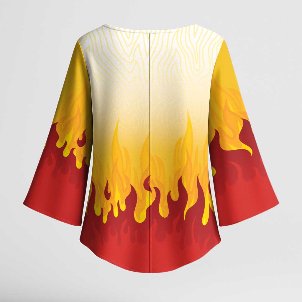 Japanese Kaen Pattern Kimono Sleeve Blouse Flame Pillar Blazing Lion Heart LT9 - Polynesian Pride