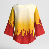Japanese Kaen Pattern Kimono Sleeve Blouse Flame Pillar Blazing Lion Heart LT9 - Polynesian Pride