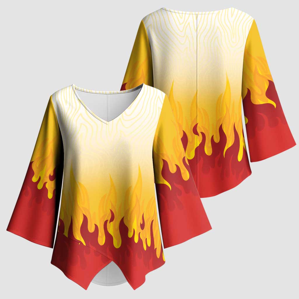 Japanese Kaen Pattern Kimono Sleeve Blouse Flame Pillar Blazing Lion Heart LT9 - Polynesian Pride