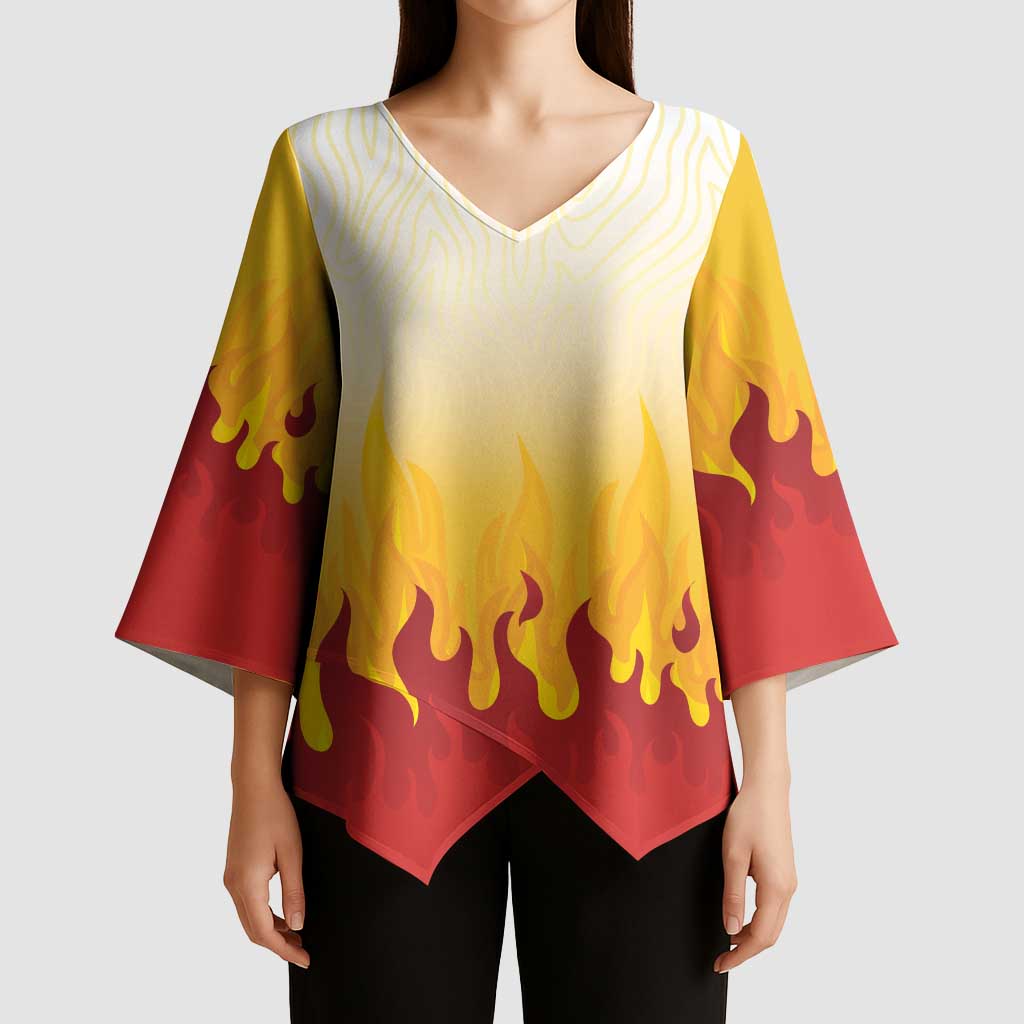 Japanese Kaen Pattern Kimono Sleeve Blouse Flame Pillar Blazing Lion Heart LT9 - Polynesian Pride