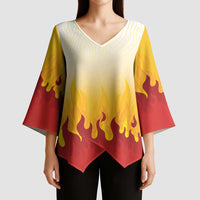 Japanese Kaen Pattern Kimono Sleeve Blouse Flame Pillar Blazing Lion Heart LT9 - Polynesian Pride