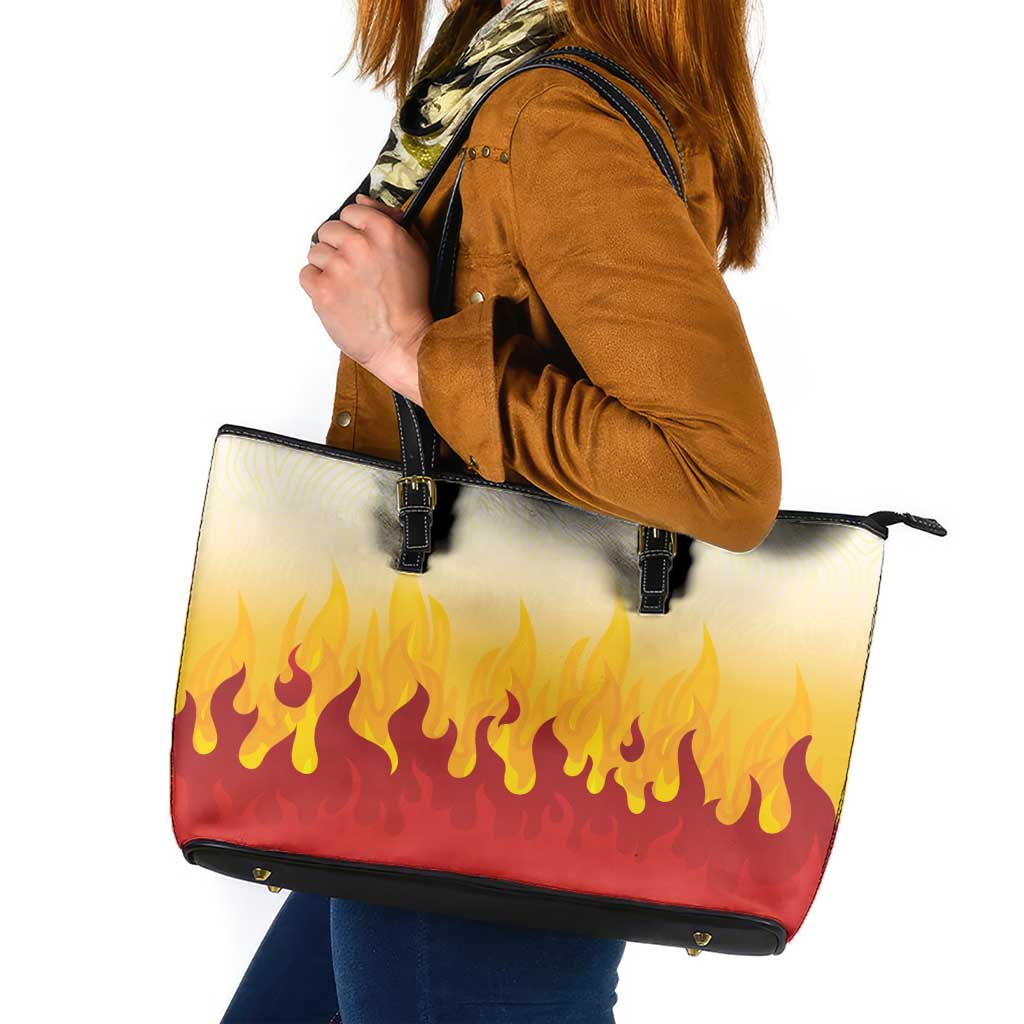 Japanese Kaen Pattern Leather Tote Bag Flame Pillar Blazing Lion Heart - Polynesian Pride