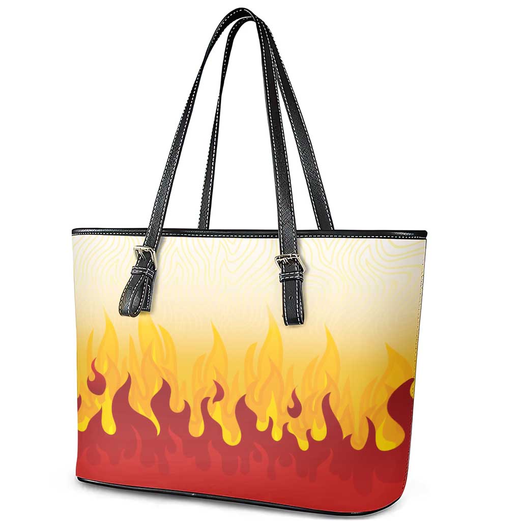 Japanese Kaen Pattern Leather Tote Bag Flame Pillar Blazing Lion Heart - Polynesian Pride