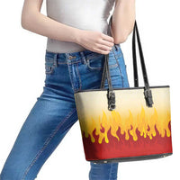 Japanese Kaen Pattern Leather Tote Bag Flame Pillar Blazing Lion Heart - Polynesian Pride