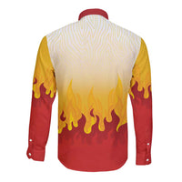 Japanese Kaen Pattern Long Sleeve Button Shirt Flame Pillar Blazing Lion Heart LT9 - Polynesian Pride
