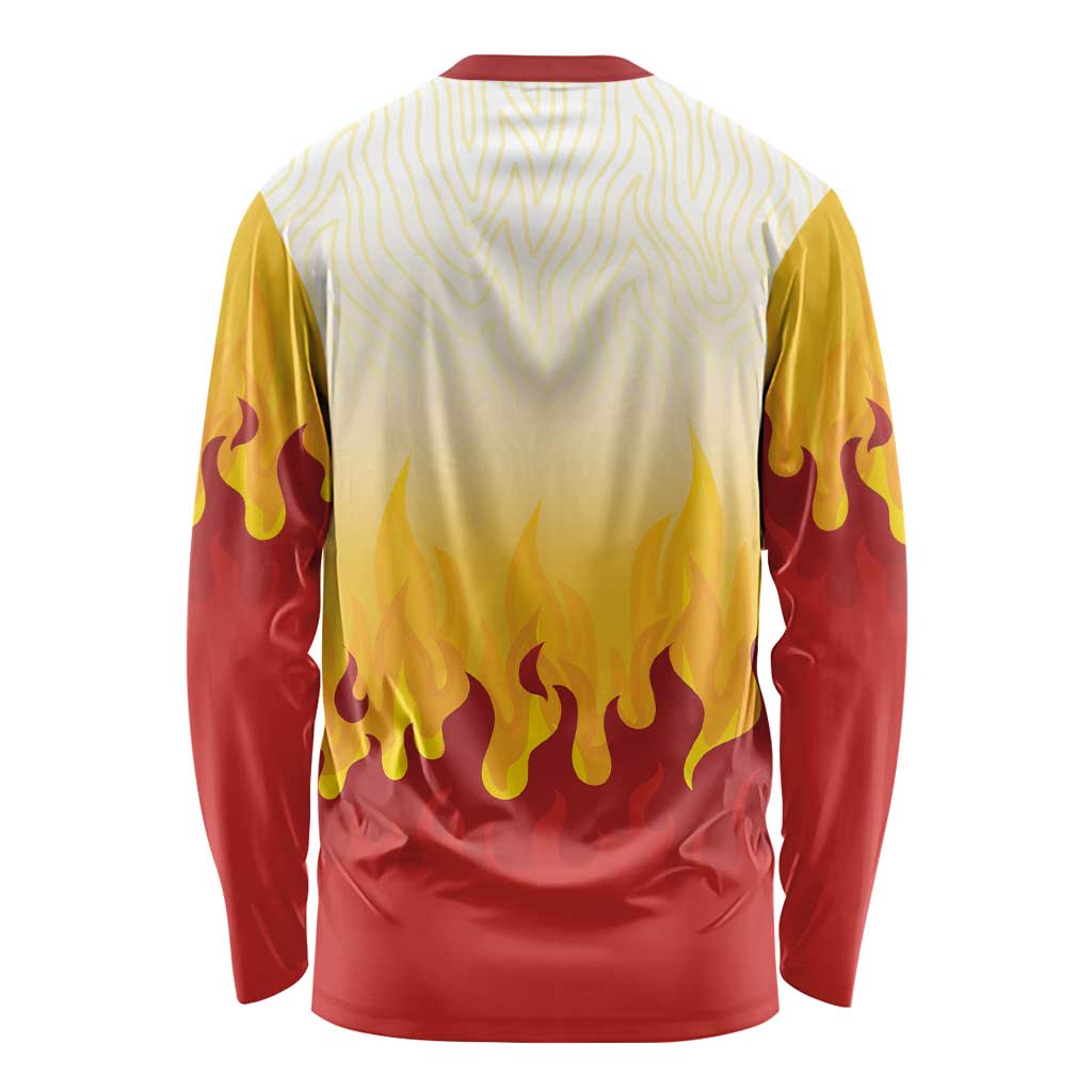 Japanese Kaen Pattern Long Sleeve Shirt Flame Pillar Blazing Lion Heart LT9 - Polynesian Pride
