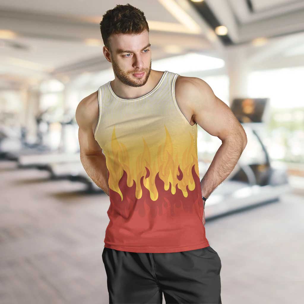 Japanese Kaen Pattern Men Tank Top Flame Pillar Blazing Lion Heart LT9 Red - Polynesian Pride